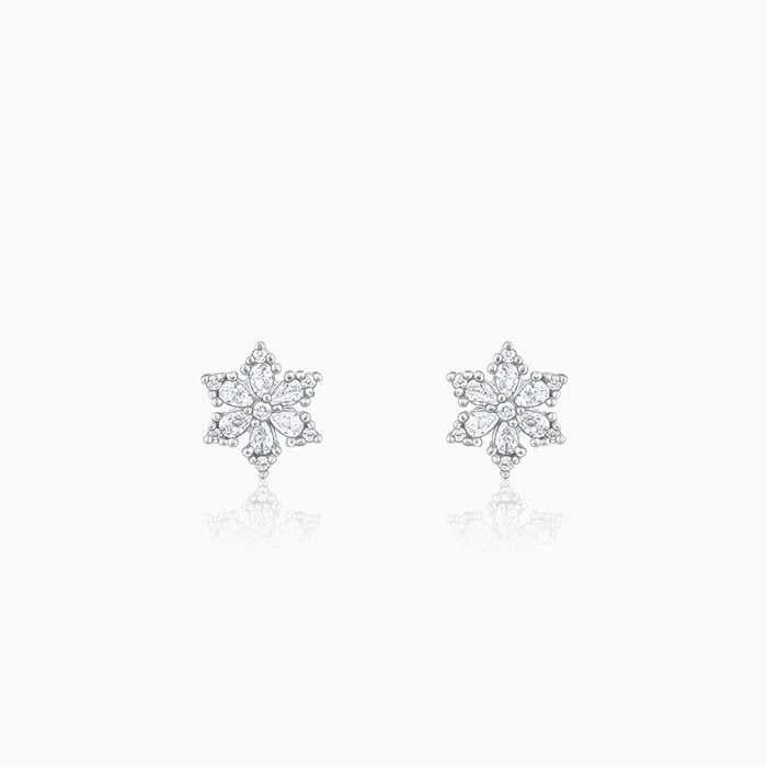 Silver Flowery Snowflake Studs