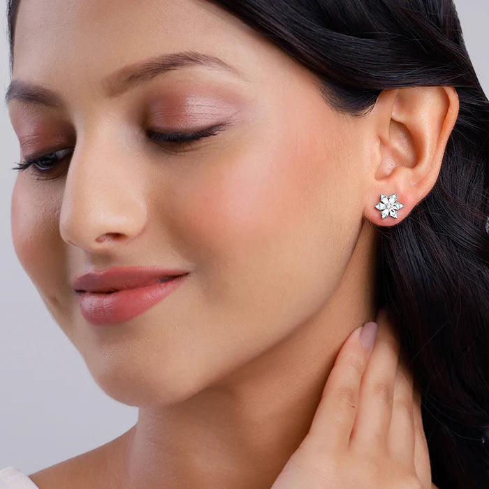 Silver Flowery Snowflake Studs