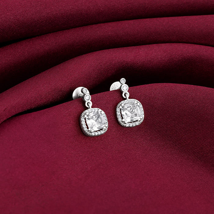 Silver Zircon Halo Earrings