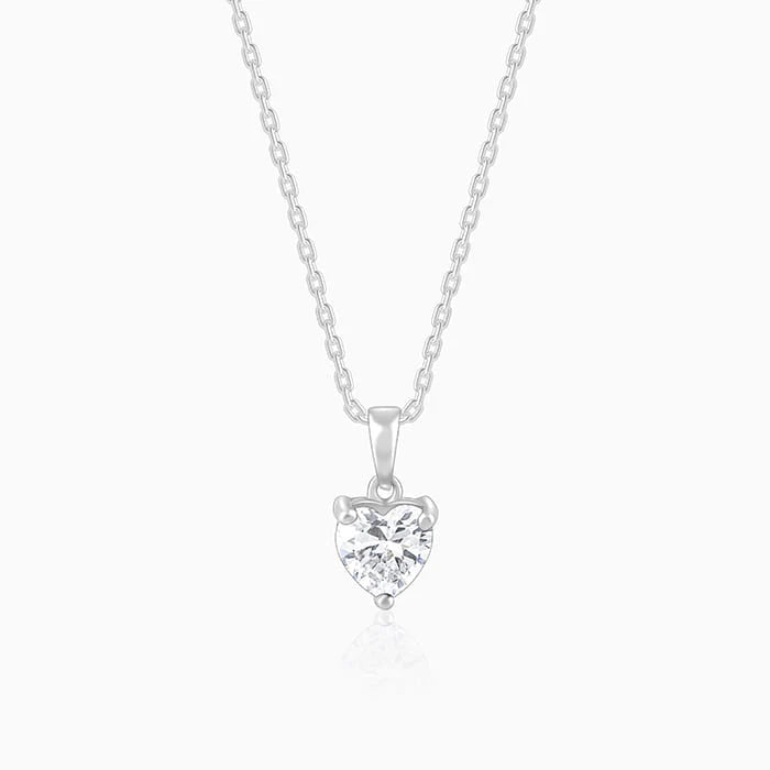 Silver Solitaire Heart Pendant with Link Chain