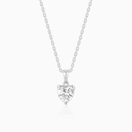 Silver Solitaire Heart Pendant with Link Chain