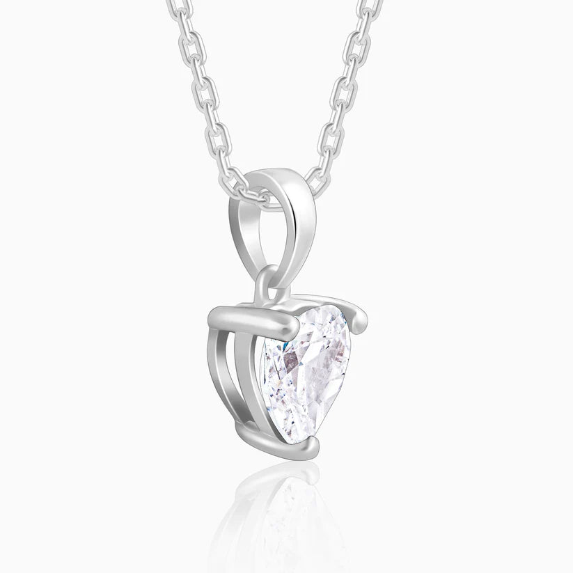 Silver Solitaire Heart Pendant with Link Chain